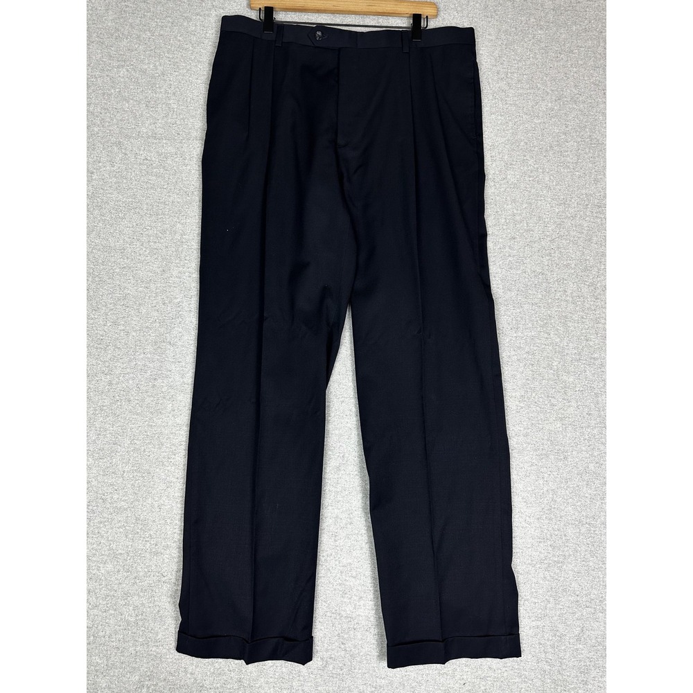Austin Reed Signature‎ Pants Mens 38x32 Navy 100% Wool Pleated Dress Trousers